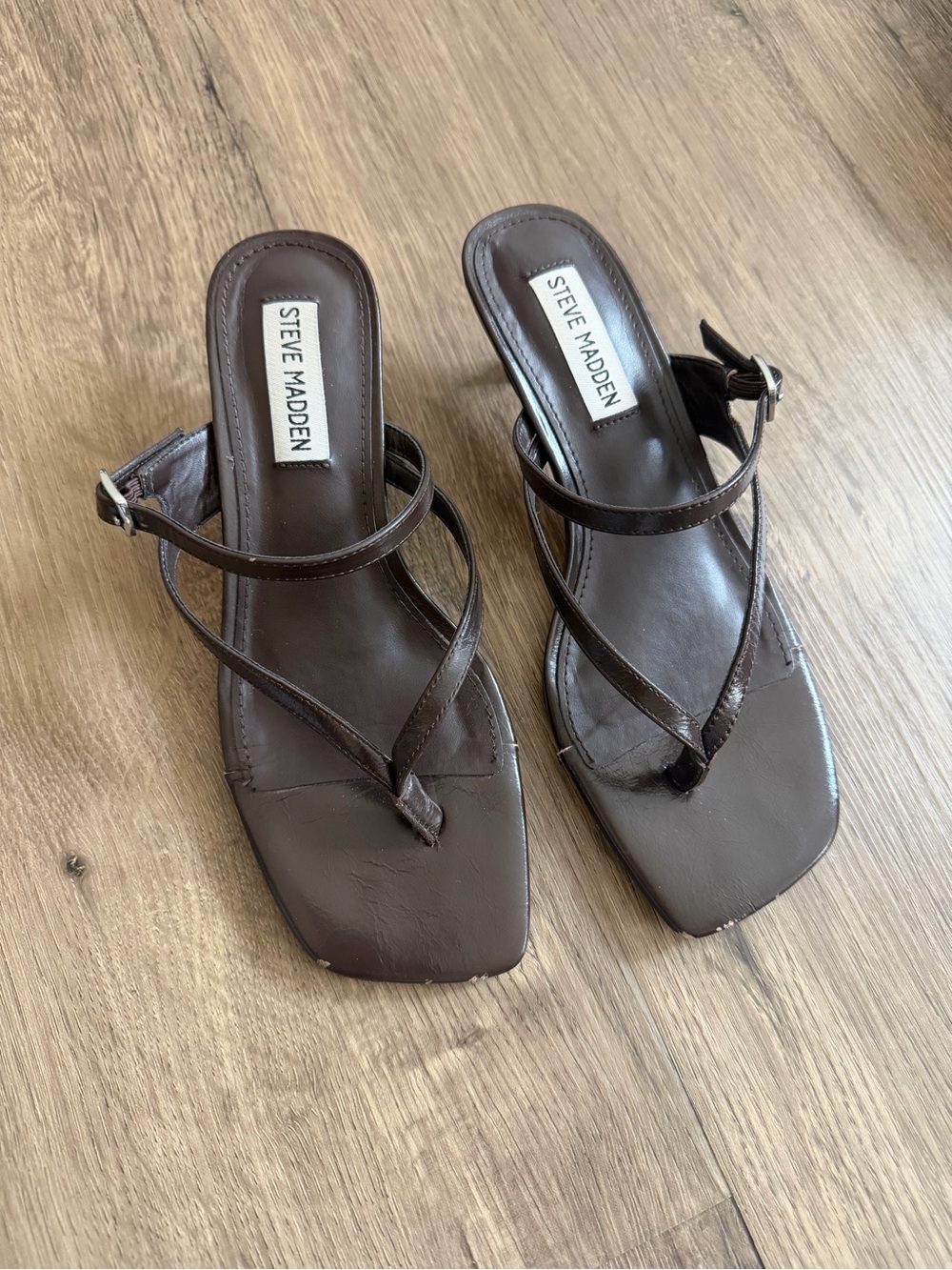 Steve Madden Dark Brown Strappy Square-Toe Sandals